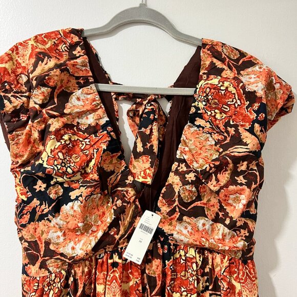 Anthropologie Floral Midi Dress - Orange and Brown - Picture 10 of 12